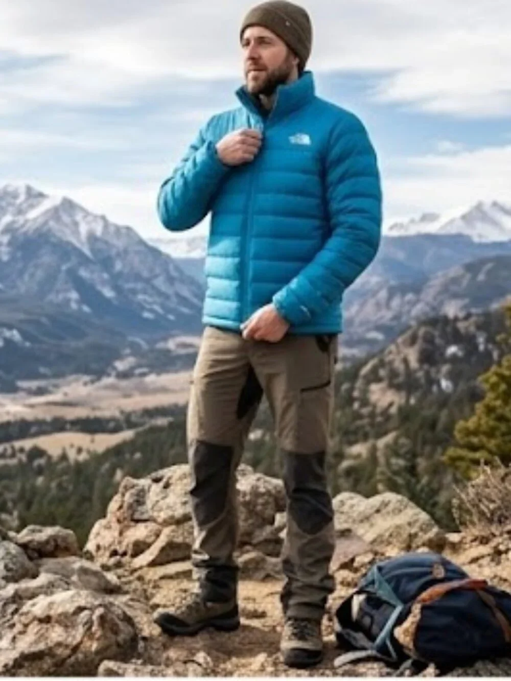 The North Face Men' Minoqua Down Jacket 600 fill DWR $220 in Digital Steel Blue